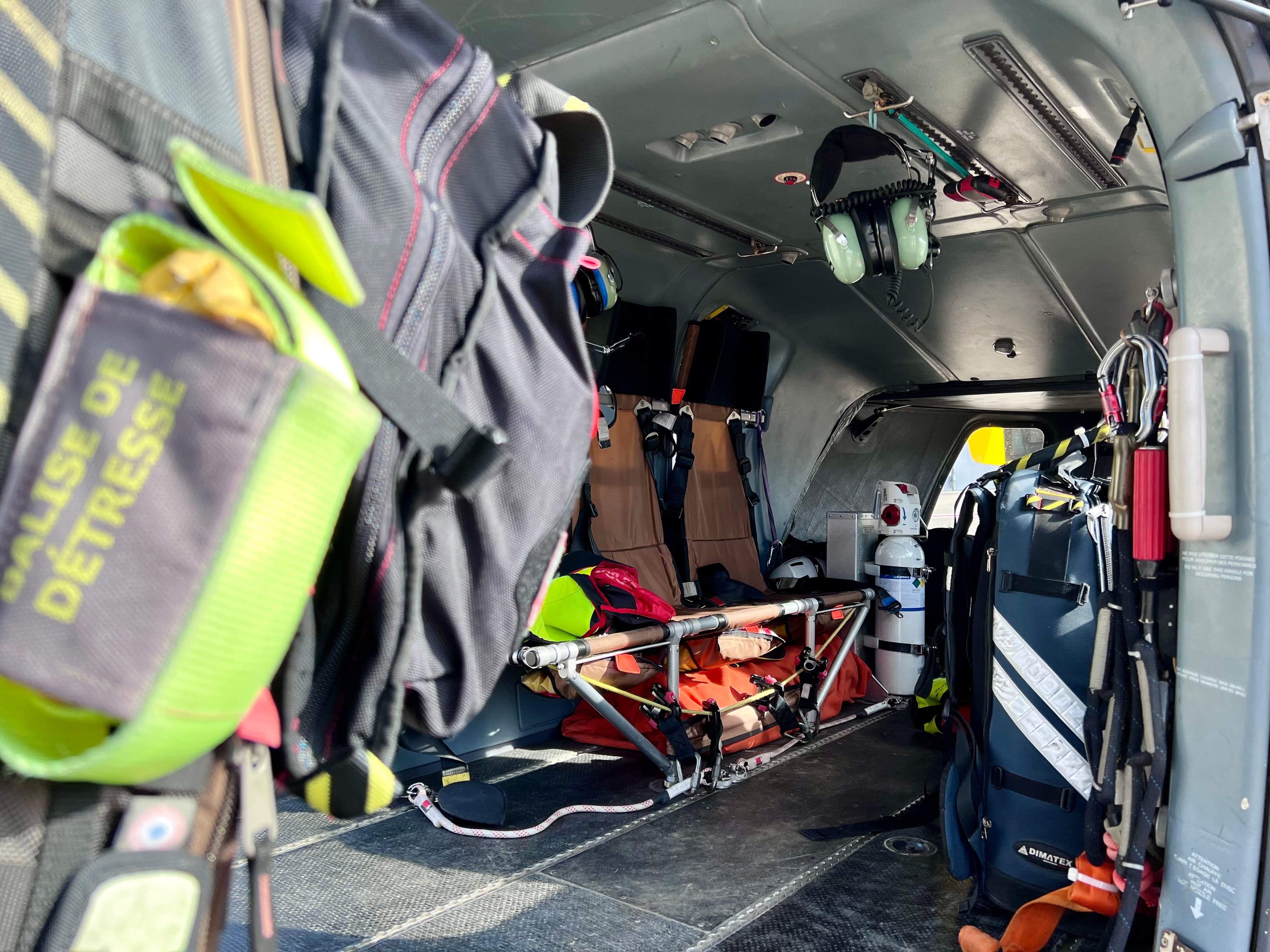 Medical transport aircraft cabin prepared with patient-care and communications equipment